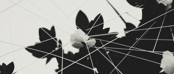 Poster - Unique minimalist collage featuring geometric shapes and floral elements on white background