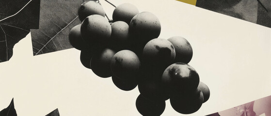 Aufkleber - Minimalist collage featuring geometric shapes and grapes on a white background