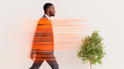 Aufkleber - Dynamic Workspace Innovation Fluid Blur of African American Entrepreneur in Motion with Minimalistic Design for Business Growth and Creative Co-Working Spaces
