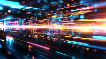 Fototapete - Futuristic 4K digital data flow with dynamic lights and vibrant colors