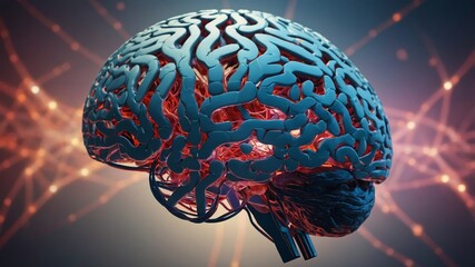 Poster - Detailed depiction of a human brain with intricate neural pathways in a vibrant, abstract setting