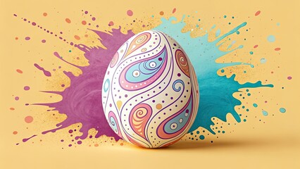 Canvas Print - Colorful decorative egg against vibrant splatter background