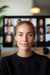 Aufkleber - - Modern Workspace Vision Sleek Tech-Focused Virtual Collaboration Session with Diverse Team - Engaging Cross-Cultural Communication and Business Networking for Remote Professionals