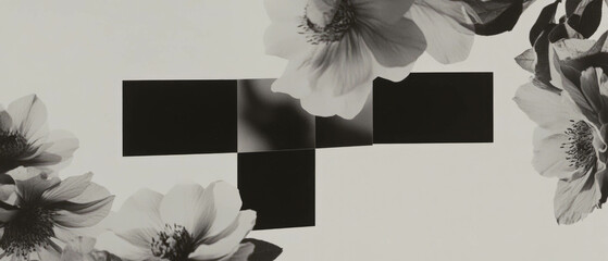 Aufkleber - Creative minimalist collage with geometric shapes and floral accents on a white backdrop