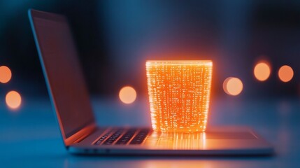 Aufkleber - Digital Metaverse Finance Illuminated Data Visualization in Aluminum Workspace - Innovative Accounting Tools and Futuristic Business Solutions