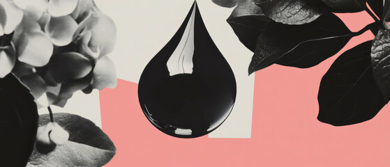 Aufkleber - Minimalist collage featuring geometric shapes and a drop of water on a leaf
