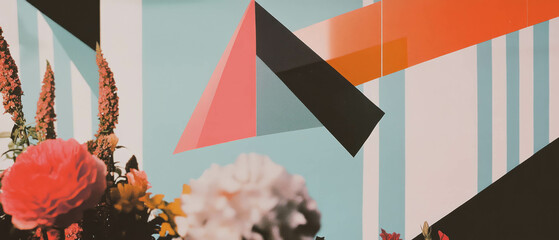 Poster - Colorful flags and geometric shapes create a vibrant minimalist collage in a bright space