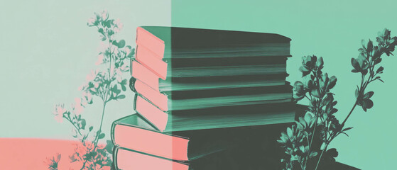 Aufkleber - Minimalist collage illustrating continuous learning with geometric shapes and floral accents