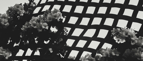 Poster - Minimalist collage featuring geometric shapes and floral patterns on a white background