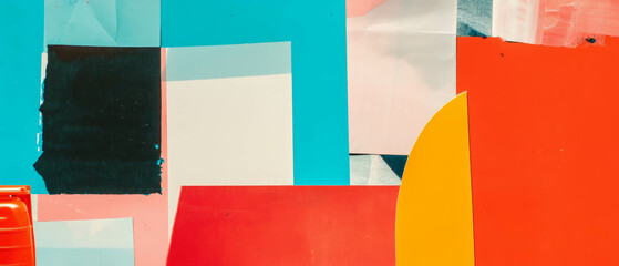 Poster - Playful minimalistic mixed media collage featuring colorful textures and french fry containers
