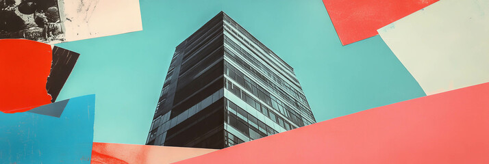 Poster - Geometric collage of skyscraper with colorful textures in a business theme