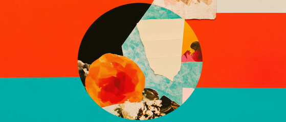 Poster - Exploration of abstract food combinations in a vibrant mixed media collage