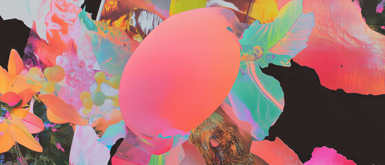 Poster - Minimalistic mixed media collage representing photosynthesis with vibrant textures and colors