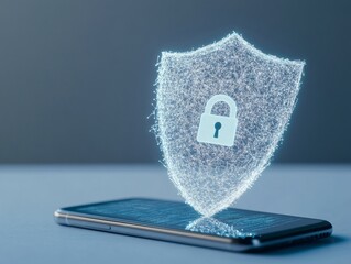 Leinwandbilder - Digital Guardian Aesthetics Minimalist Smartphone Display with Cybersecurity Shield and Encrypted Lock - Tech Innovation for Modern Mobile Business Solutions