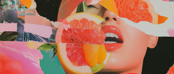 Poster - Minimalistic mixed media collage showcases vibrant fruit patterns and textures for an artistic touch