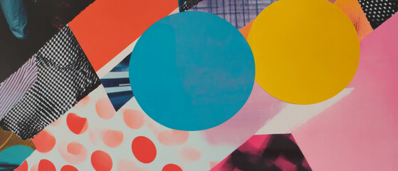 Poster - Minimalistic mixed media collage featuring geometric patterns and vibrant colors