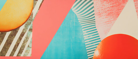 Poster - Exploring playful creativity through a minimalistic mixed media collage with abstract patterns