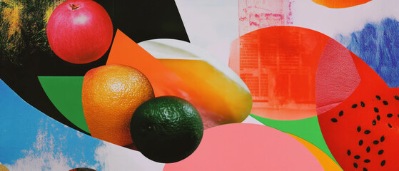 Poster - Elegant minimalistic mixed media collage combining geometric shapes and vibrant fruits