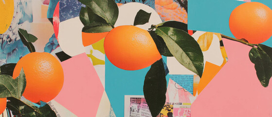 Poster - Minimalist mixed media collage featuring vibrant fruit shapes and colorful textures