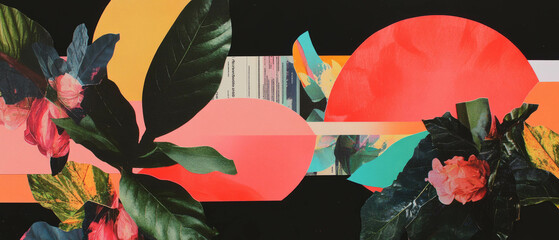Aufkleber - Exploring plant-inspired minimalistic collage with geometric patterns and vibrant textures