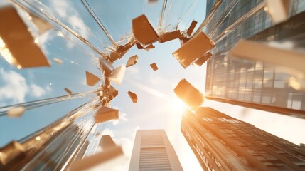 Aufkleber - Dynamic Glass Ceiling Breakthrough Shattering Barriers in Leadership with Streaming Light - Inspiring Urban Vision for Modern Business Empowerment and Diversity Advocacy