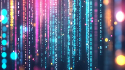 Poster - Bright digital lines create a mesmerizing visual of flowing data in a futuristic setting