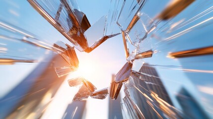 Poster - Shattered Glass Ceiling Dynamic Light Through Cracks in Urban Skyline - Empowering Feminine Leadership Imagery for Modern Business and Gender Equality Campaigns