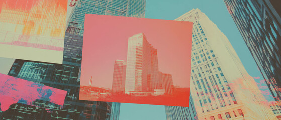 Poster - Minimalistic mixed media collage with financial themes and colorful textures