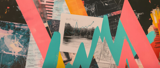 Aufkleber - Minimalistic mixed media collage showcasing business metrics and growth charts