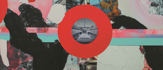 Poster - Minimalistic mixed media collage showcasing innovation symbols and research themes