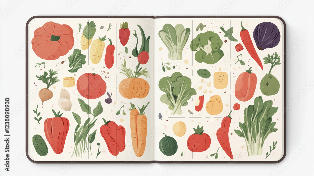 Cartoon raw vegetables weekly meal planner schedule, vector organizer ...