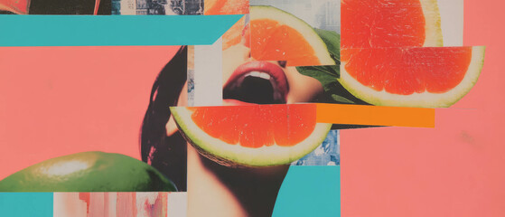 Aufkleber - Minimalistic mixed media collage featuring monochromatic food images with playful textures