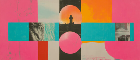 Poster - Minimalistic mixed media collage blending geometric forms and vibrant textures