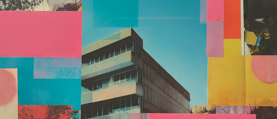 Poster - Exploring geometric forms in a minimalistic mixed media collage