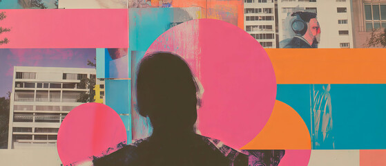 Poster - Creative collage showcasing geometric forms and vibrant textures in a minimalist style