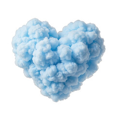 Fluffy blue heart shape, whimsical cotton candy-like texture, perfect for creative projects, evokes feelings of joy and love. Isolated on white background or PNG