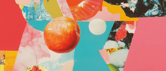 Poster - Minimalistic mixed media collage showcasing playful food forms and vibrant paper textures