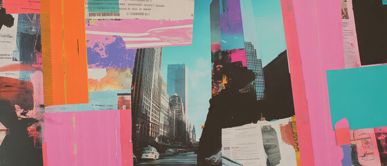 Poster - Creative mixed media collage featuring financial themes and vibrant textures