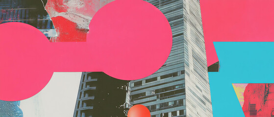 Poster - Minimalistic mixed media collage featuring geometric shapes and skyscraper fragments