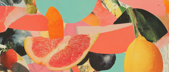 Poster - Creative minimalistic mixed media collage featuring colorful fruit silhouettes and textures