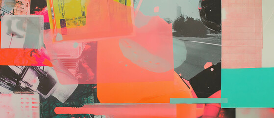 Poster - Creative exploration in a minimalistic mixed media collage with vibrant textures and patterns