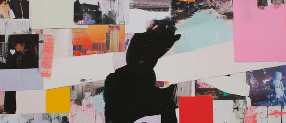 Poster - Minimalistic mixed media collage featuring fashion industry elements and textile textures