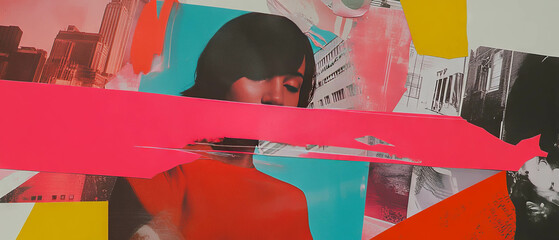 Poster - Minimalistic mixed media collage featuring fashion industry elements and textile textures