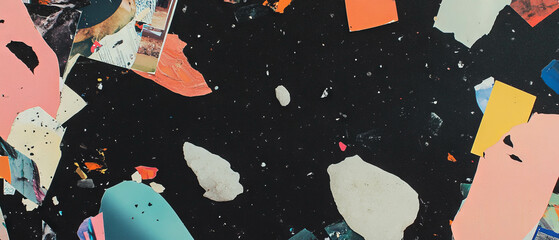 Aufkleber - Mixed media collage with playful textures and dark background elements