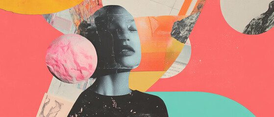 Poster - Creative exploration through a minimalistic mixed media collage with vibrant textures