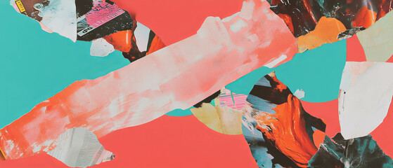 Poster - Exploration of texture in a minimalistic mixed media collage with vibrant elements