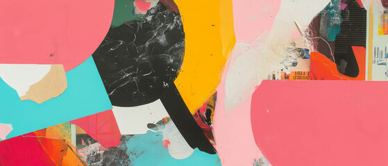 Poster - Creative exploration through minimalistic mixed media collage with vibrant textures and colors