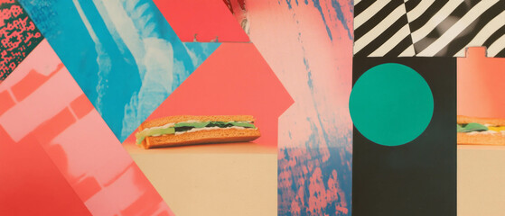 Poster - Mixed media constructivist collage with geometric shapes and colorful textures
