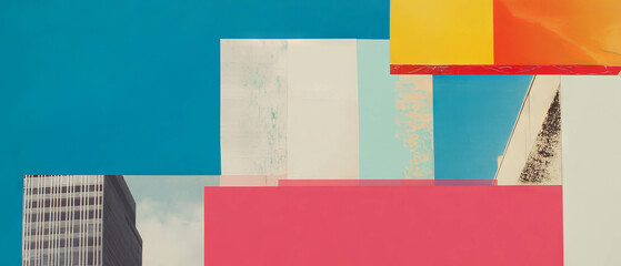 Poster - Minimalistic De Stijl inspired collage featuring urban central business district elements