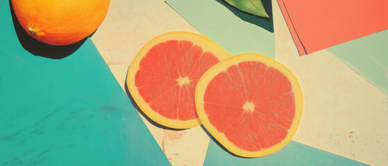 Poster - Geometric collage featuring citrus slices and vibrant paper textures in a playful design